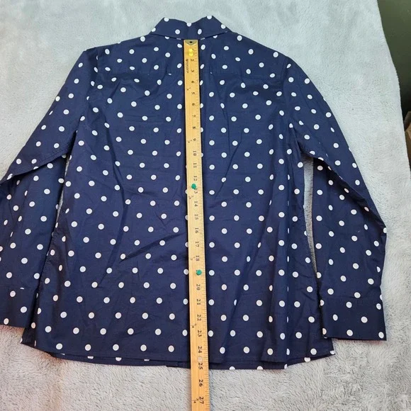 Talbots Polka Dot Cotton Button Down Shirt Womens MP Navy Blue White - Picture 5 of 6